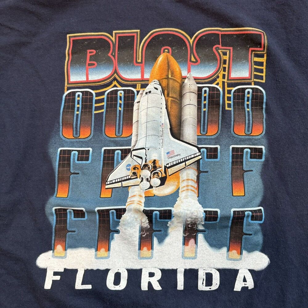 Y2K Florida Travel T-Shirt Space Shuttle; Men’s Size Large; Gildan Tag Navy Blue
